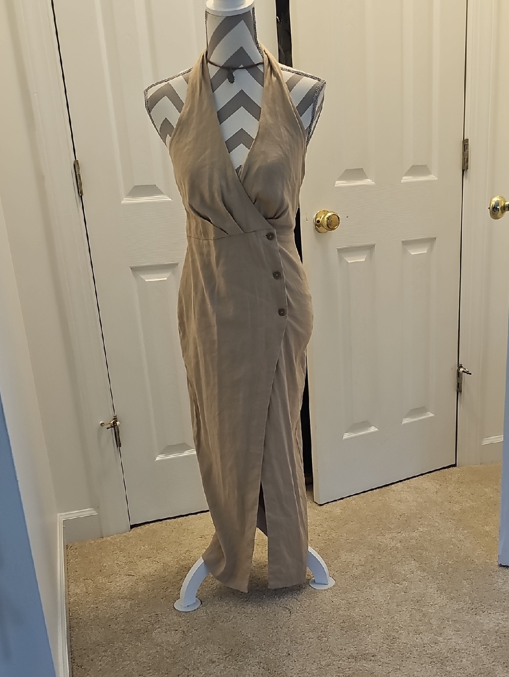 Anthropologie Tan Halter Maxi Dress